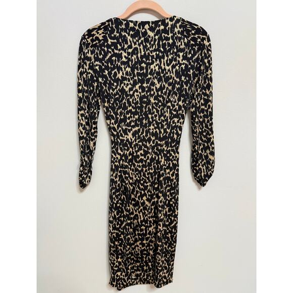 Cache XS 1990’s Y2K leopard cheetah faux wrap cocktail dress black gold ruched - Picture 2 of 7